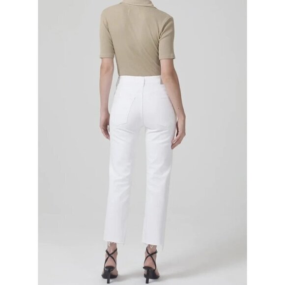 Citizens of Humanity Daphne‎ High-Rise Raw Hem Cropped Jeans White Women Size 33 - Picture 2 of 16